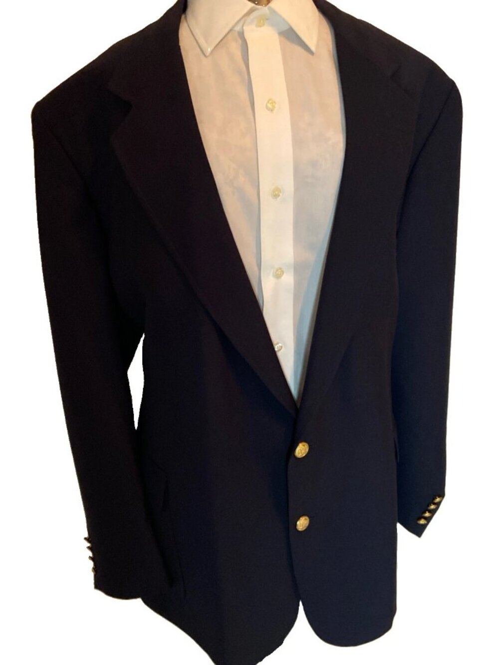 Brookford Blazer Mens 52L Wool Navy Suit Jacket Made in USA Gold Buttons